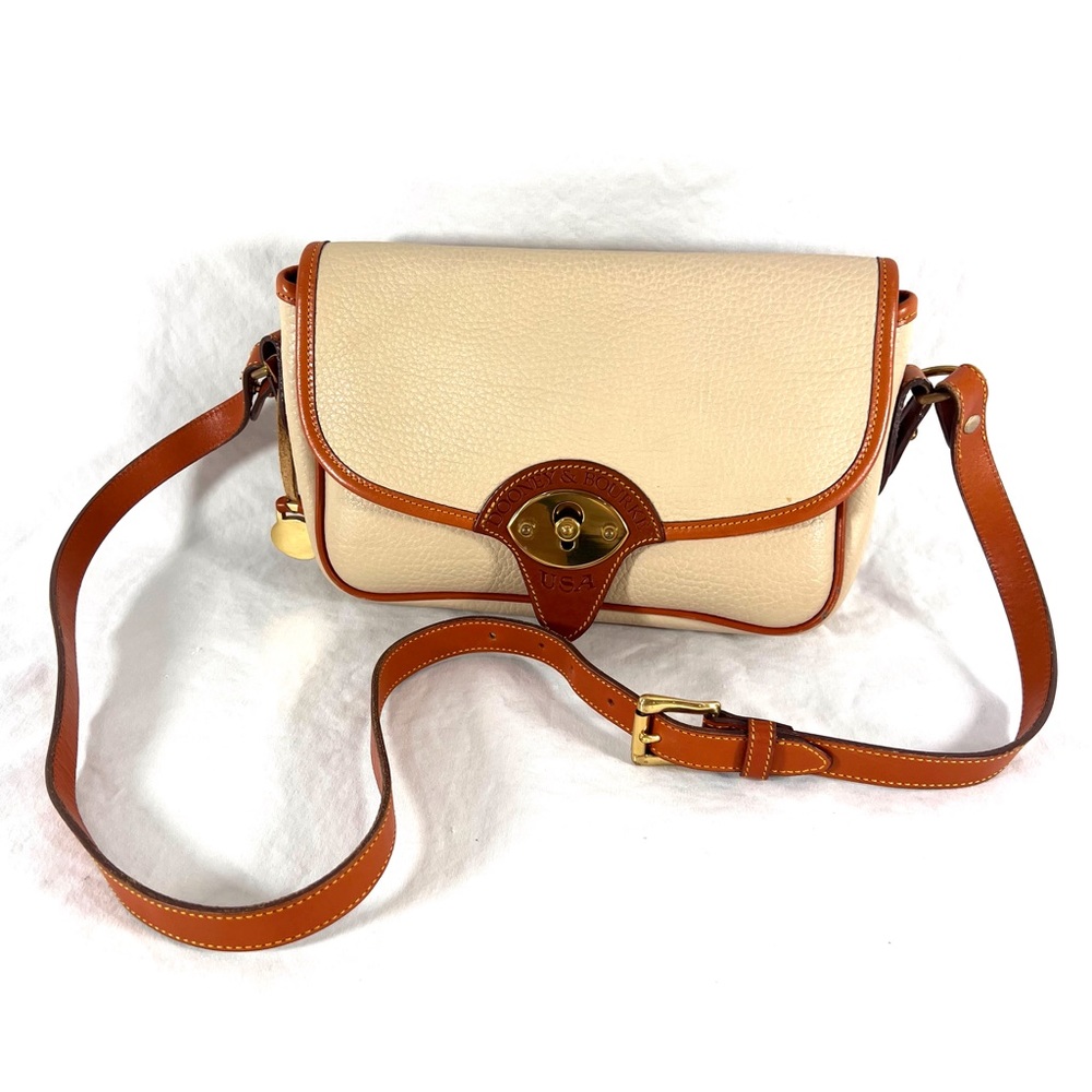 DOONEY and BOURKE Vintage Ivory & Tan Leather Crossbody Shoulder Bag Made in USA